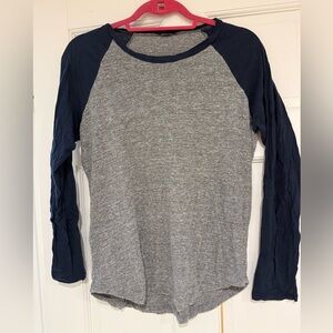 Monrow Gray and Navy Long Sleeve Raglan Tee